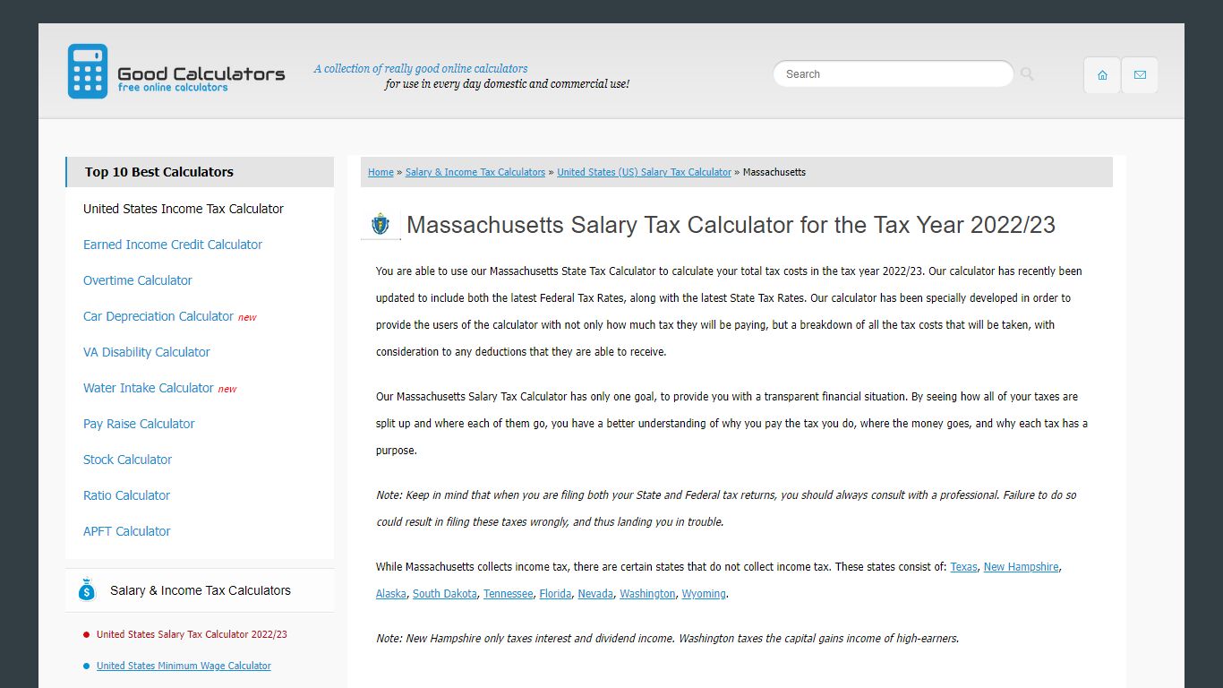 Massachusetts State Tax Calculator - Good Calculators