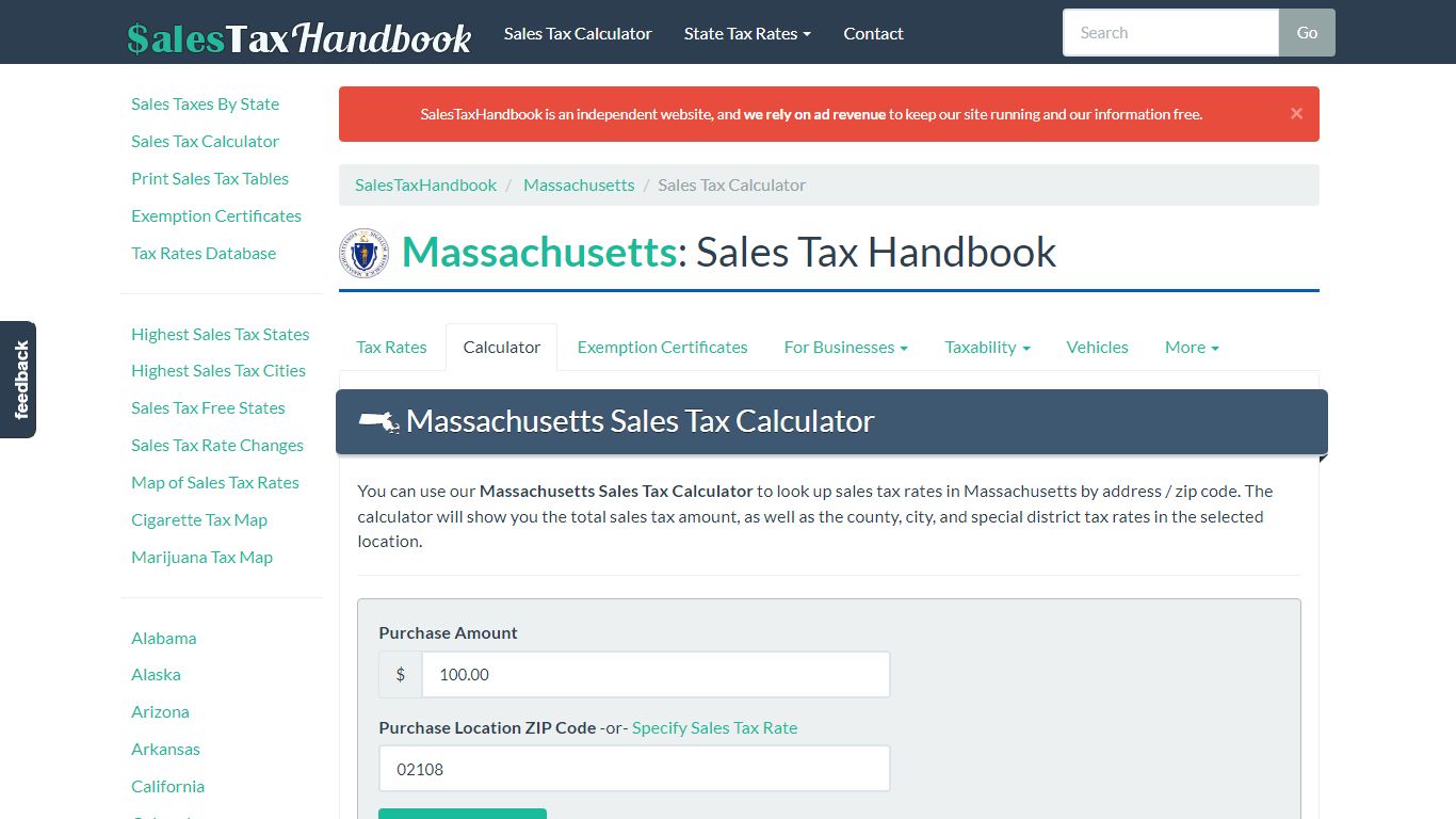 Massachusetts Sales Tax Calculator - SalesTaxHandbook